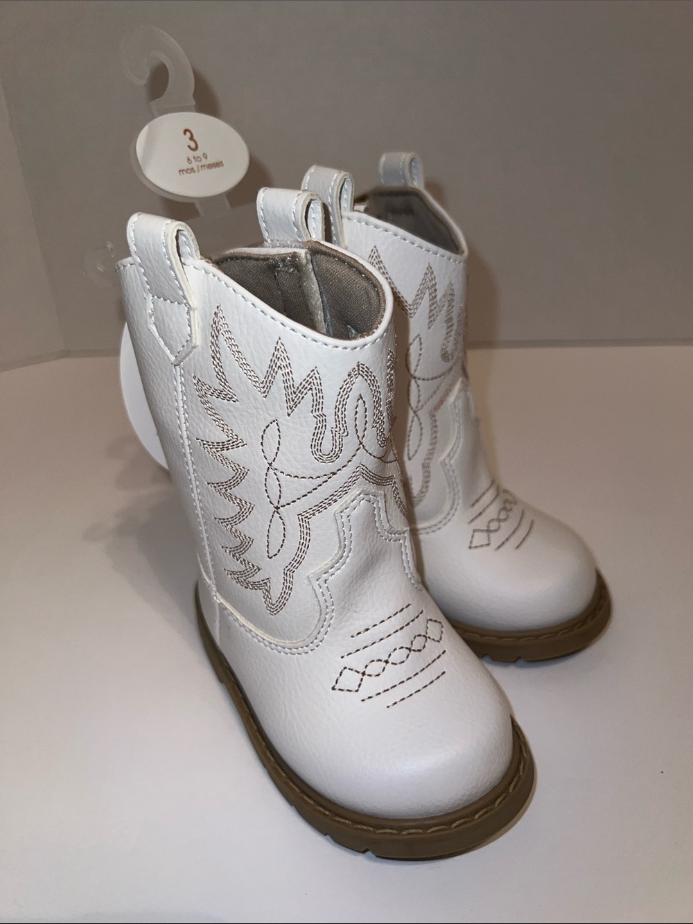 Baby Deer White Kids Cowboy Boots with Brown Sole